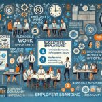 Hier ist eine grafische Darstellung der wesentlichen Konzepte eines erfolgreichen Employer Brandings. Die Schlüsselkomponenten wie Anziehungskraft für Top-Talente, Differenzierung vom Wettbewerb, Mitarbeiterbindung, Produktivität, Innovation und Kreativität, Reputation und Vertrauen, Kosteneffizienz im Recruiting sowie langfristige strategische Ausrichtung sind visuell voneinander unterschieden und in einem organisierten Design dargestellt