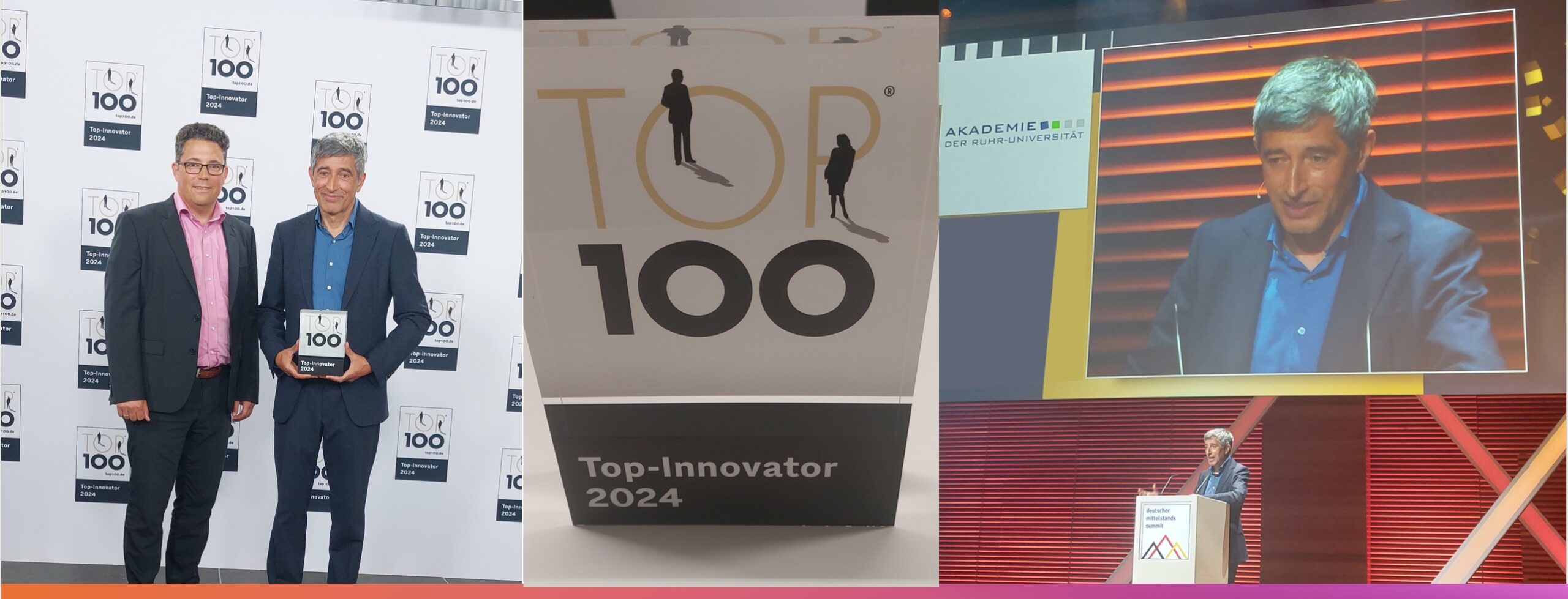 Dr. Yves Gensterblum bekommt die Auszeichnung von Ranga Yogeshwar überreicht. Akademie Innovator Top 100 - Auszeichung.